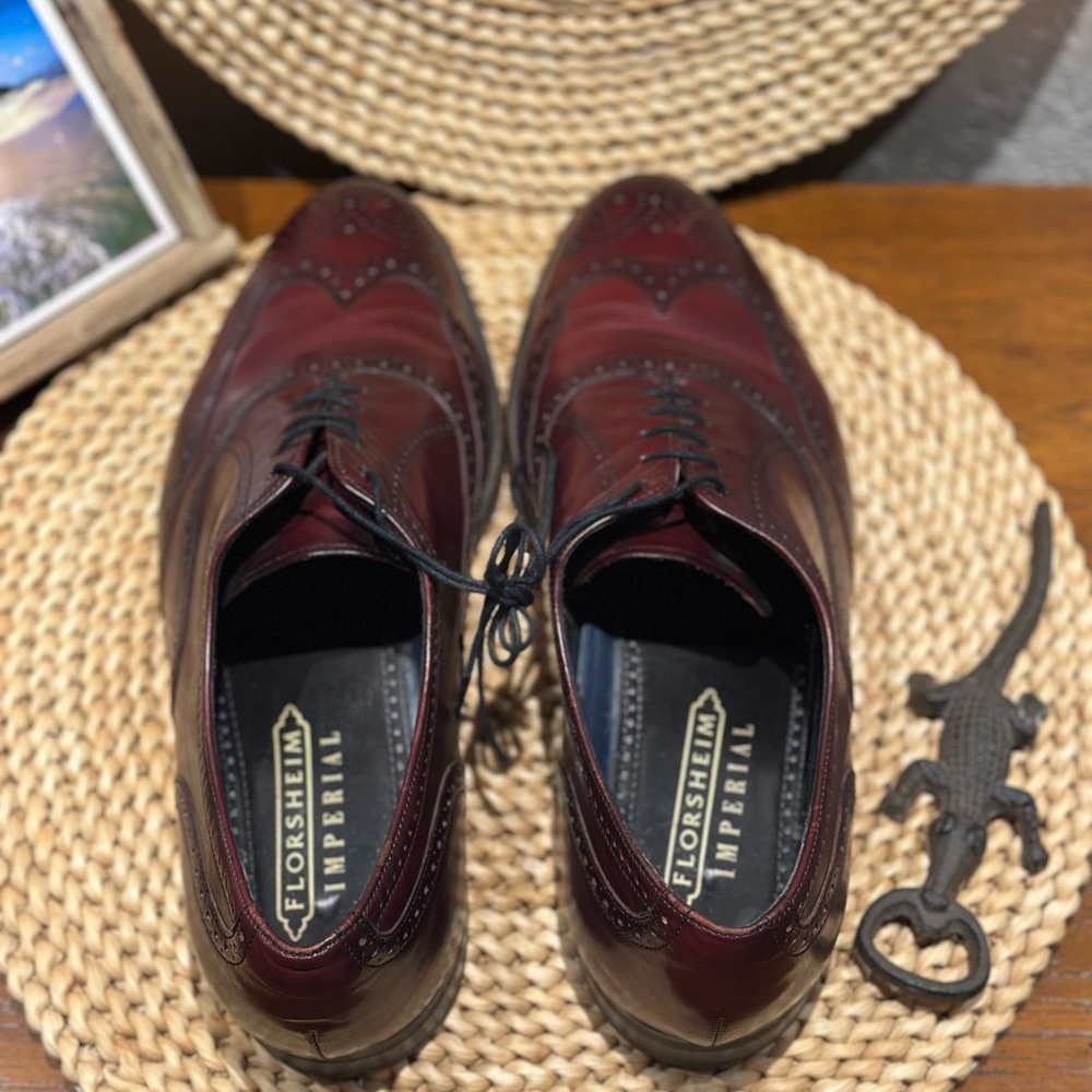 Florsheim Imperial Wingtip Brogue Oxfords In Burgundy Sz 11  Vtg RARE